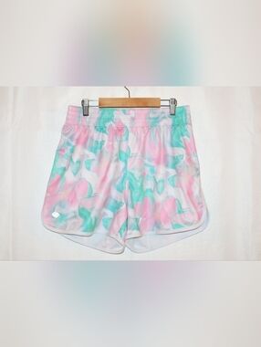ZELOS Marble Pink & Mint Green Pastel Running & Performance Shorts. Medium.